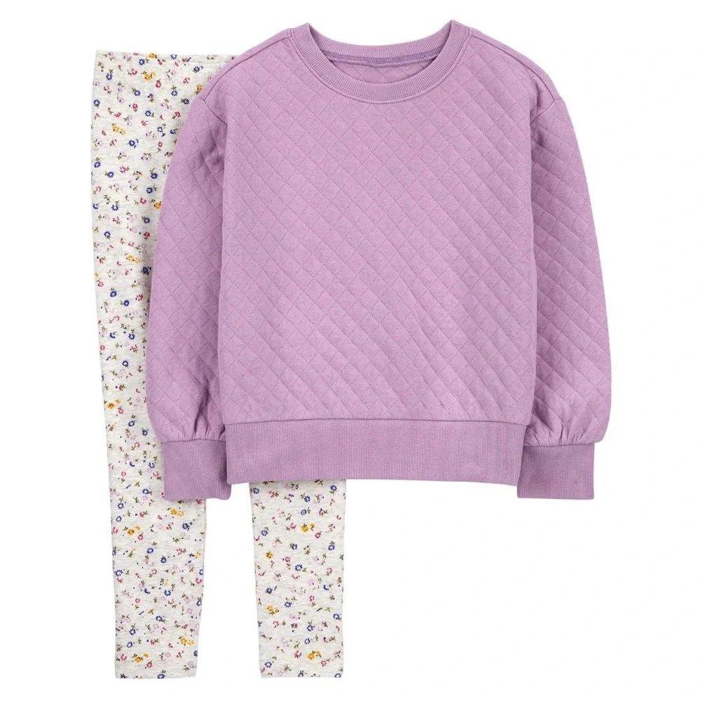 Carters Girls Quilted Top & Floral Leggings Set- size 7 - Picture 1 of 6